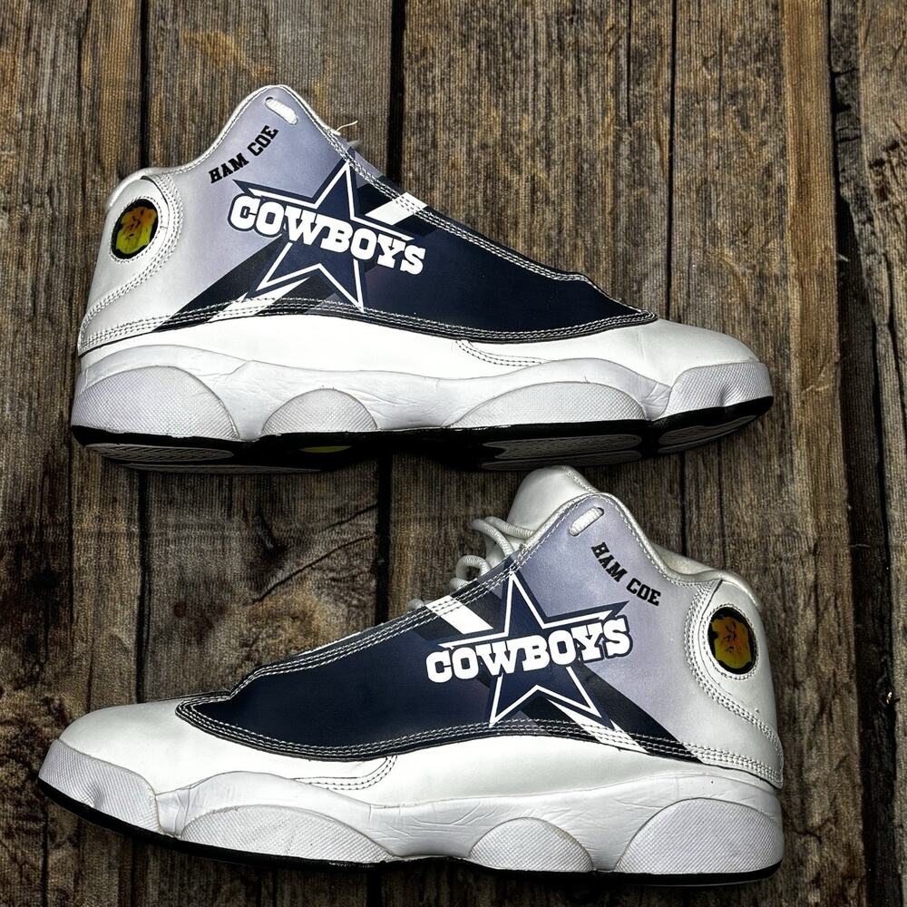 Size 10- Custom Shoes Design Dallas Cowboys NFL Printed Mens AJ 13 Sneakers - Picture 8 of 11